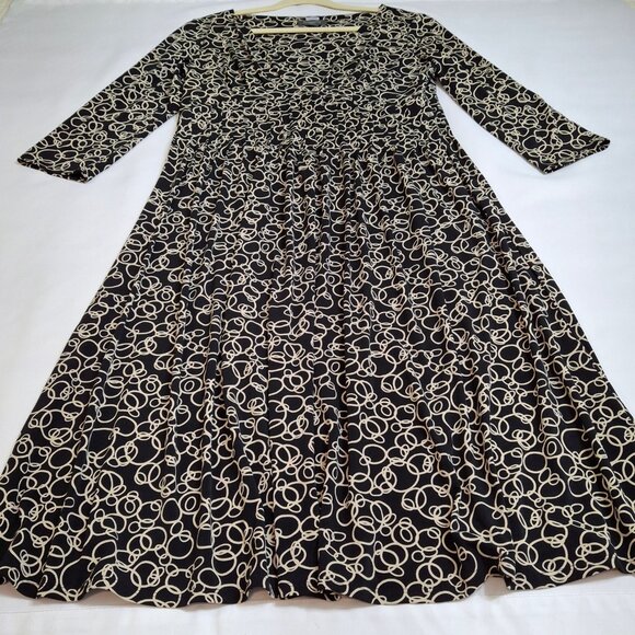 Vintage Liz Claiborne Fit & Flare Empire Midi Dress Size 14 V Collar 3/4 Sleeves - Picture 7 of 16